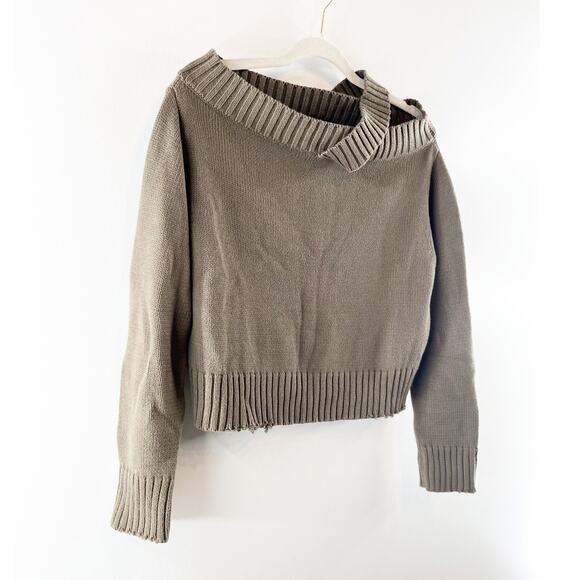RTA Beckett One Shoulder Asymmetrical Raw Edge Sweater Uno Platoon Green XS - Picture 6 of 7